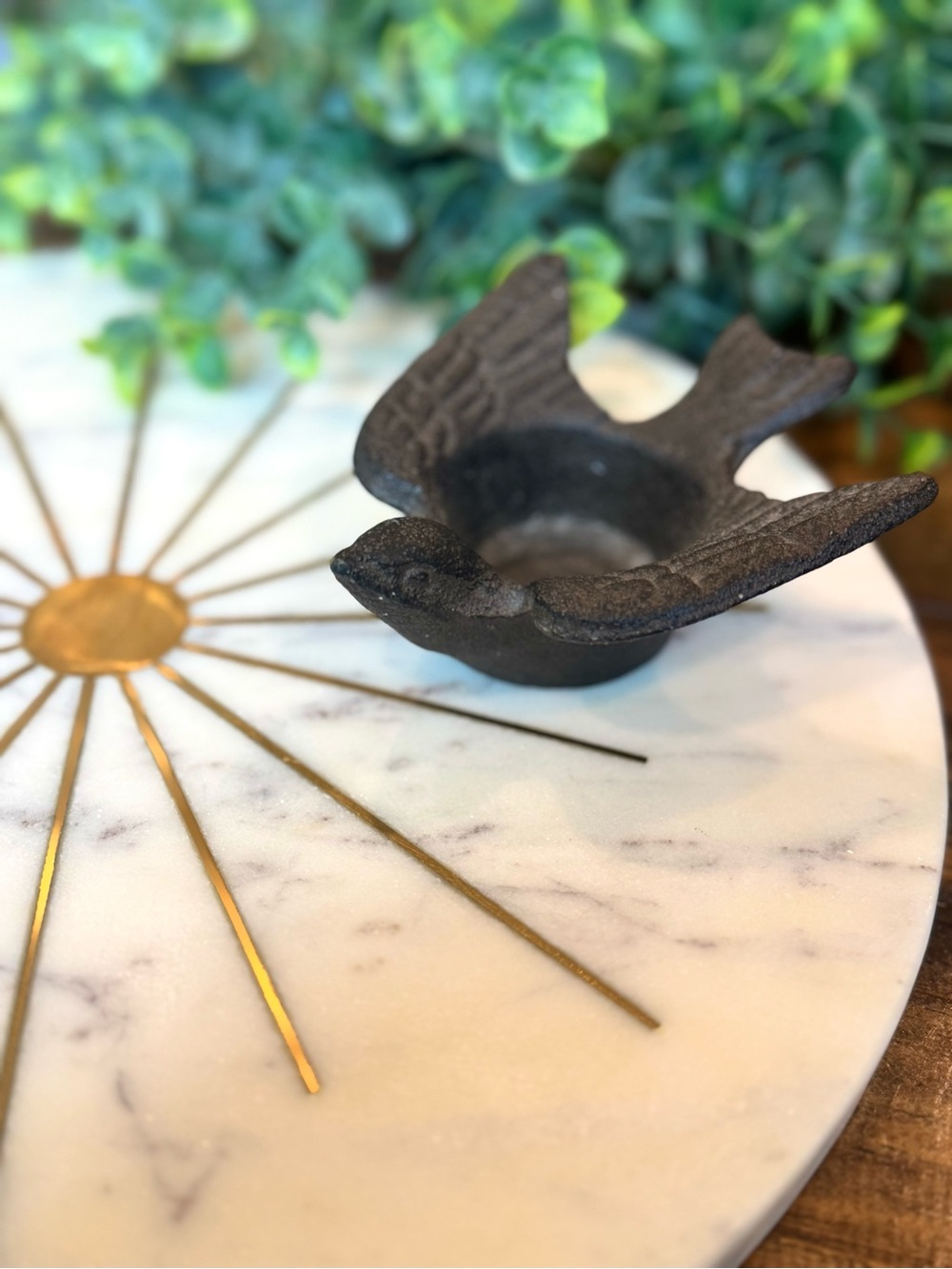 Vintage Cast Iron Bird Tealight Holder - Black